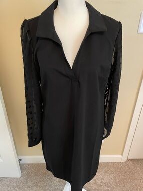 Absolutely Famous Black Sheer Dot Sleeve Shift Dress